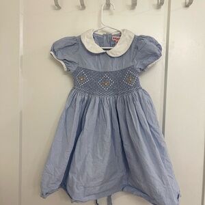 Vintage Cottagecore Toddler Girls Peter Pan Collar Blue White Gingham Dress